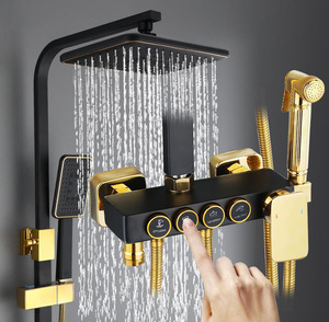 黑色淋浴器花洒套装家用恒温浴室数显按键淋雨喷头全铜水龙头卫浴