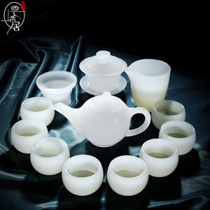 高档翡翠琉璃玉瓷茶具套装家用陶瓷整套办公白瓷羊脂盖碗茶杯茶壶
