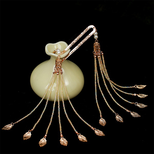 古风唐制仙女头饰u型发钗流苏保色铜小发簪唐风汉服简约头饰配饰