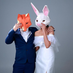 成人可穿戴动物头套可视舞会舞台表演拍摄道具面具兔子狼狐狸狗手