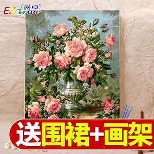 diy数字油画水彩涂色填充减压挂画手工填色画手绘客厅装饰油彩画