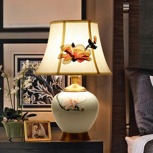 新中式全铜陶瓷台灯手绘客厅样板房卧室床头灯景德镇蓝色装饰灯具