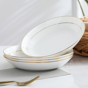 陶瓷盘子菜盘家用8英寸 创意金边餐具盘子深汤盘景德镇骨瓷菜盘子