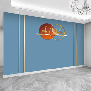 简约蓝色电视背景墙壁纸客厅轻奢影视墙布麋鹿壁画装饰8d自粘墙纸