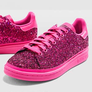 国内现货正品adidas阿迪达斯女鞋 玫红色亮片经典贝壳头休闲板鞋