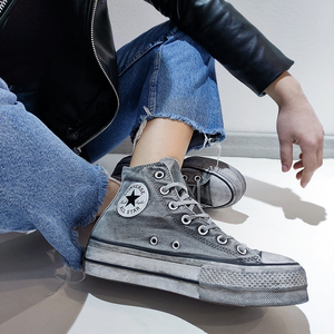converse 1970s匡威小脏鞋烟熏灰复古做旧女中帮透气轻便帆布板鞋