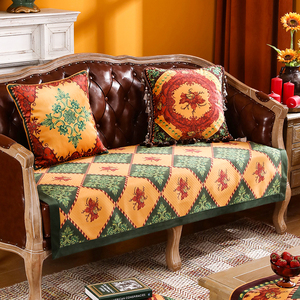 朴居欧式沙发垫高档奢华复古美式皮沙发套罩巾厚防滑坐垫四季通用