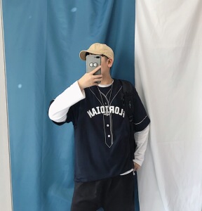 乜q2020美式休闲棒球服印花学院短袖t恤男女情侣街头嘻哈英伦t恤