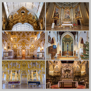 欧式华丽教堂金色大厅建筑背景墙纸图片素材