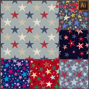各种五角星星几何抽象墙纸地毯服饰印花图案矢量设计素材