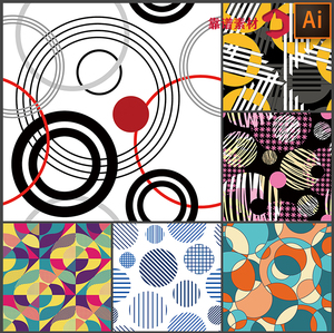 圆圈圆点圆环抽象几何墙纸地毯无缝印花图案AI矢量设计素材