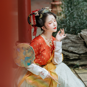 种花家原创汉服女姝彤唐制唐风坦领套装齐腰襦裙非古装秋季定金