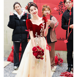 法式敬酒服新娘2024新款夏季红色长裙订婚结婚礼服女回门服高级感