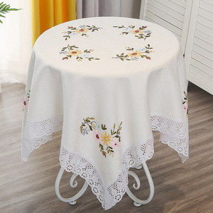 棉麻桌布家用小圆桌布长正方形茶几盖布丝带绣田园布艺餐桌台布