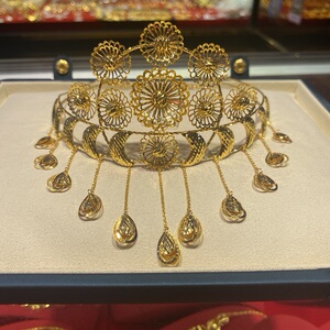 天缘新娘黄金皇冠9999足金头饰向日葵太阳结婚三金五金礼气质头冠