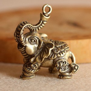 创意黄铜钥匙扣纯铜手工吉祥大象小挂件吊坠汽车钥匙链饰品男女