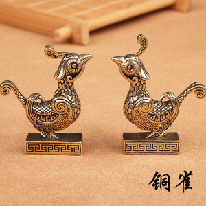 黄铜纯铜工艺品摆件茶桌书桌办公桌小动物手把件铜雀鸟礼品装饰品