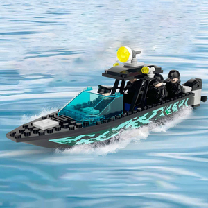 积木小船警察橡皮艇可浮水气垫船模型快艇益智拼装玩具儿童小礼物