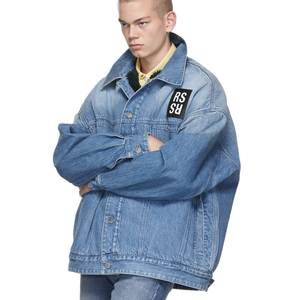 现货高街rafsimons廓形皮牌皮草内里牛仔夹克外套明星同款ins宽松