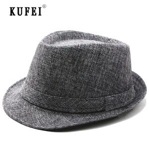 KUFEI 夏季时尚男士中老年人帽子老头老人仿麻透气户外帽礼帽凉爽
