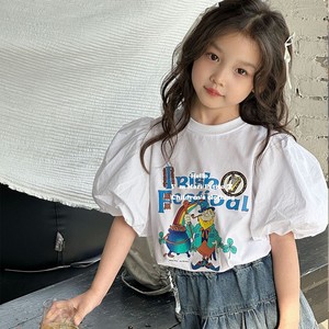 韩系女童泡泡袖拼接衬衫短袖T恤卡通甜美牛仔半身伞裙套装夏装