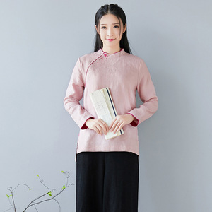 茶服女秋冬新款茶艺师中式改良短款上衣茶人服女唐服装古代中国风