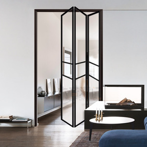 定制极简黑色无轨小折叠门厨房阳台卫生间门铝钛镁合金玻璃折叠门