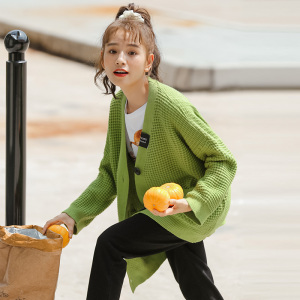针织开衫女春秋墨绿色毛衣女慵懒风套头宽松2020初秋上衣长袖外套