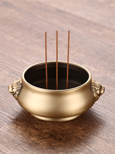 黄铜香炉香薰线香炉供佛香插家用室内供奉烧香熏香大号檀香炉托灰