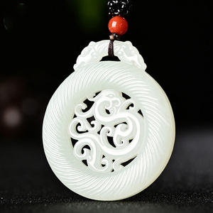 和田玉仿古凤凰吊坠男女天然玉石项链圆形凤凰玉坠挂件玉器玉佩