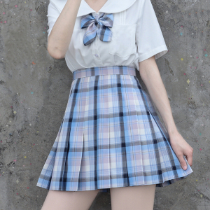 日和初樱【无糖漫画】原创jk格裙 浅蓝格子半身裙  制服裙