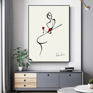 北欧现代极简线条装饰画客厅餐厅卧室挂画抽象黑白美女工作室墙画