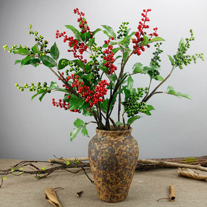 猫先生 冬青果浆果仿真花客厅桌面假花插花别墅会所软装花艺红果