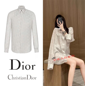 dior/迪奥 21fw满印字母logo老花真丝衬衫女长袖冰丝衬衣外套男秋