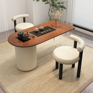 阳台茶桌椅组合家用小茶台奶油风实木原木亚克力一体茶桌现代简约