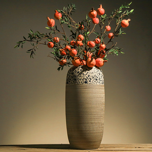 景德镇新中式落地复古花瓶仿真花装饰花器茶室卧室客厅摆设石榴果