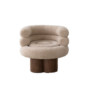 法式中古棉花糖网红单人沙发椅实木复古奶油风羊羔绒设计师休闲椅