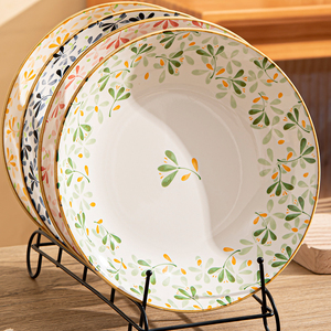 日式陶瓷釉下彩餐具盘子菜盘家用2024新款深盘圆盘好看的餐盘平盘