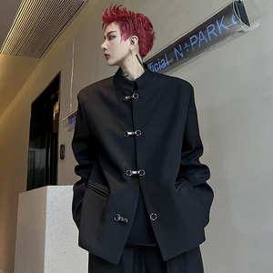 暗黑新中式立领西装男金属扣炸街网红同款复古设计感小众西装潮流