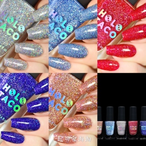 小众holo taco霓虹彩虹色指甲油亮片钻石爆闪rainbow snow/frost