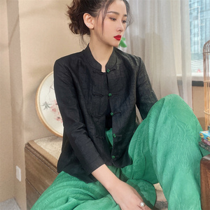 高阶真丝龟裂纹老料香云纱上衣女新中式立领转个盘扣对襟小褂2407