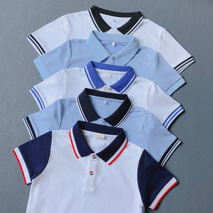 儿童校服夏季短袖t恤白色polo衫男童女童园服中大小学生蓝色班服