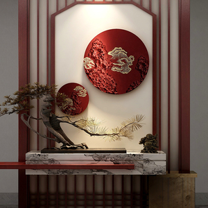 新中式圆形进门玄关墙面装饰3d中国风立体壁挂高档创意书房挂件画