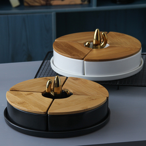 四格干果盘水果盘果盘分格带盖创意现代客厅陶瓷糖果盒零食盒子