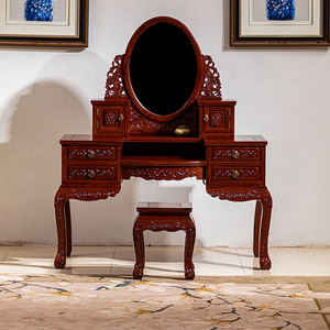 东阳红木家具老挝红酸枝木梳妆台中式古典巴里黄檀实木花枝化妆桌