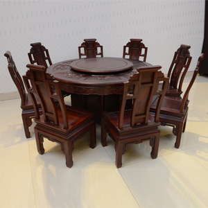 红木 非洲酸枝花鸟餐桌/圆桌 中式实木圆台饭桌 卷书椅组合特价