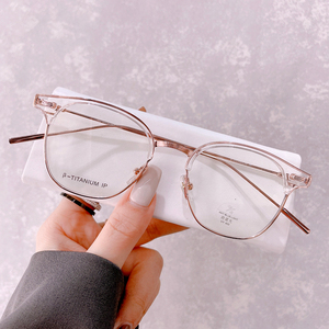 新款金丝透明边眼镜框女近视可配度数大框平光镜复古装饰眼镜韩版