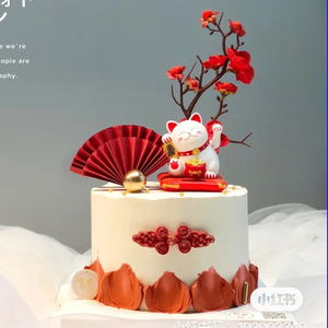 招财猫蛋糕装饰摆件新年生日蛋糕2021新年跨年年三十过年喜庆插件