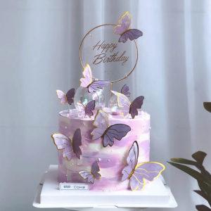 艾薇儿qfq淘宝蛋糕装饰创意紫色蝴蝶插牌女神仙女蛋糕生日烘焙甜品