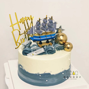 一帆风顺蛋糕装饰摆件 公司领导长辈男生生日帆船烘焙装饰插牌